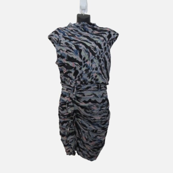 All Saints Sz 8 Lillita Mini Dress Padded Shoulders Split Back Ruched NEW - Picture 2 of 8